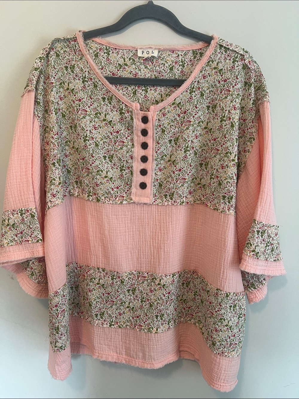 POL Pink Floral Patchwork Cotton Gauze Tunic